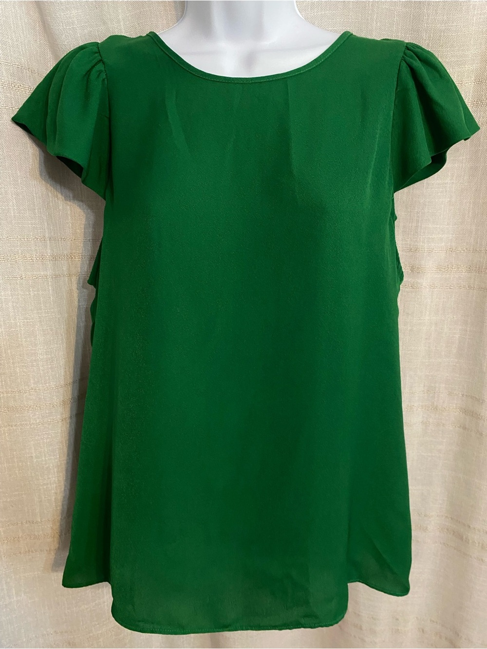 Worthington Emerald Green Flutter Sleeve Blouse Back Zip Large